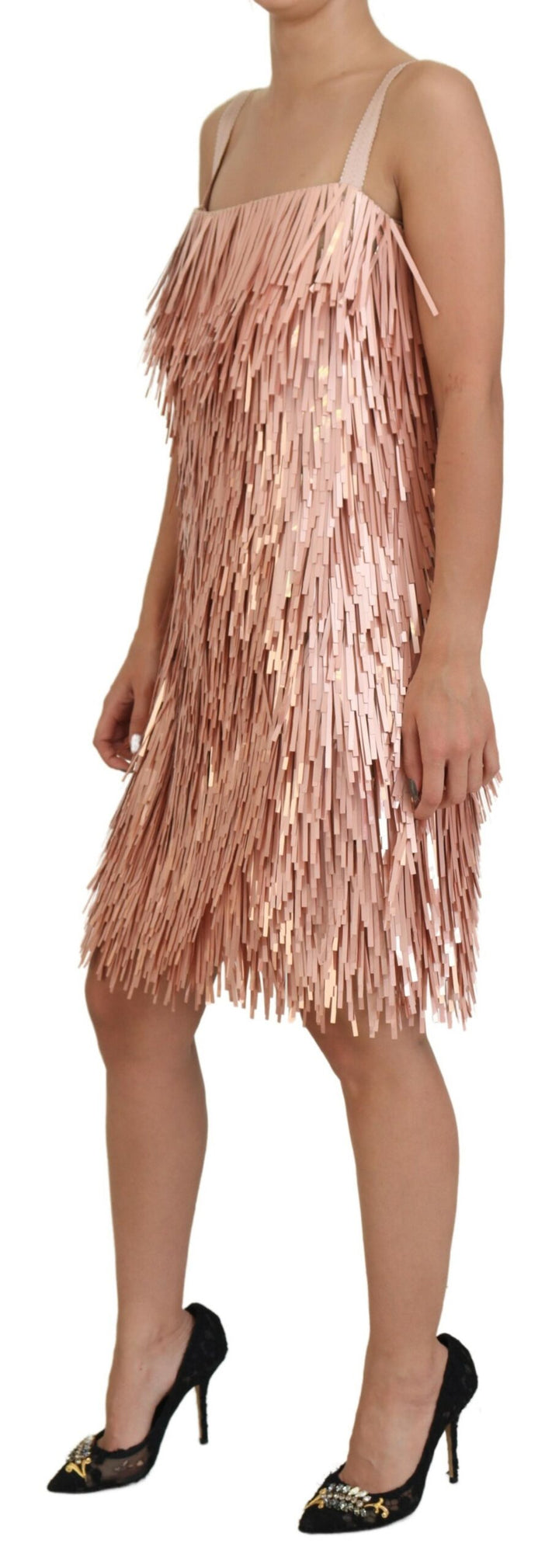 Elegant pink A-line tinsel dress
