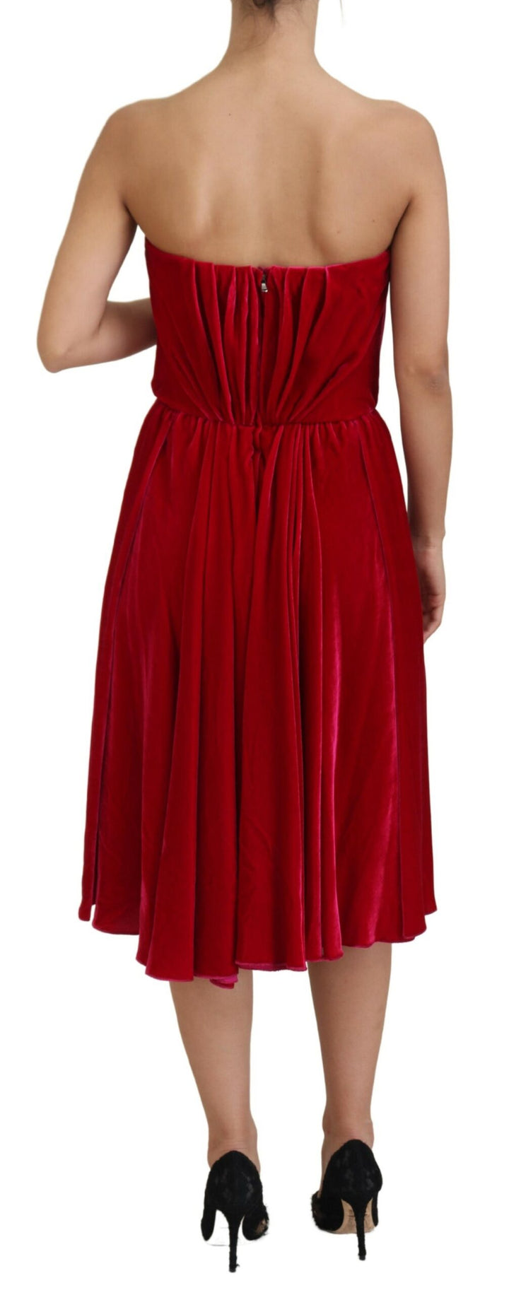 Charming strapless midi dress in dark pink