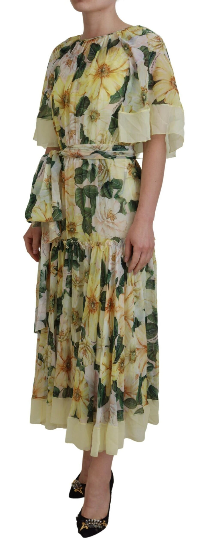 Elegant floral silk maxi dress