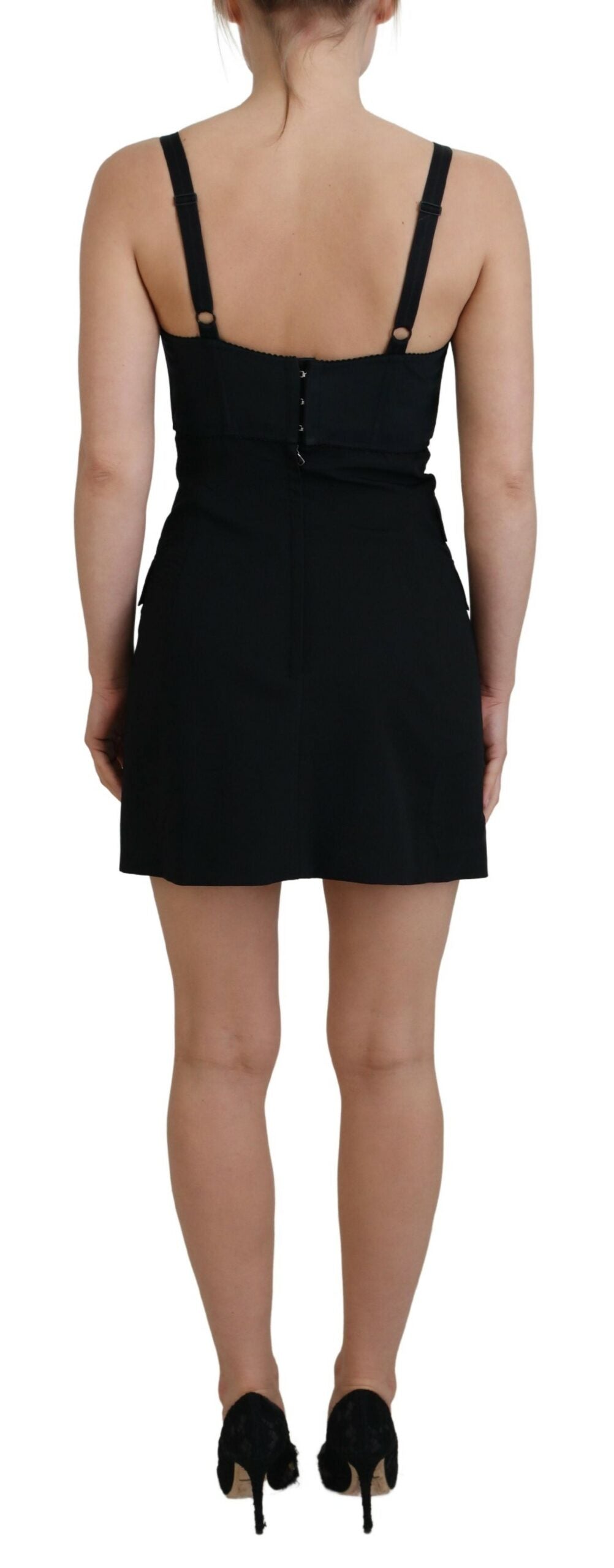 Schwarzes Stretch-Minikleid aus Wolle in Passform