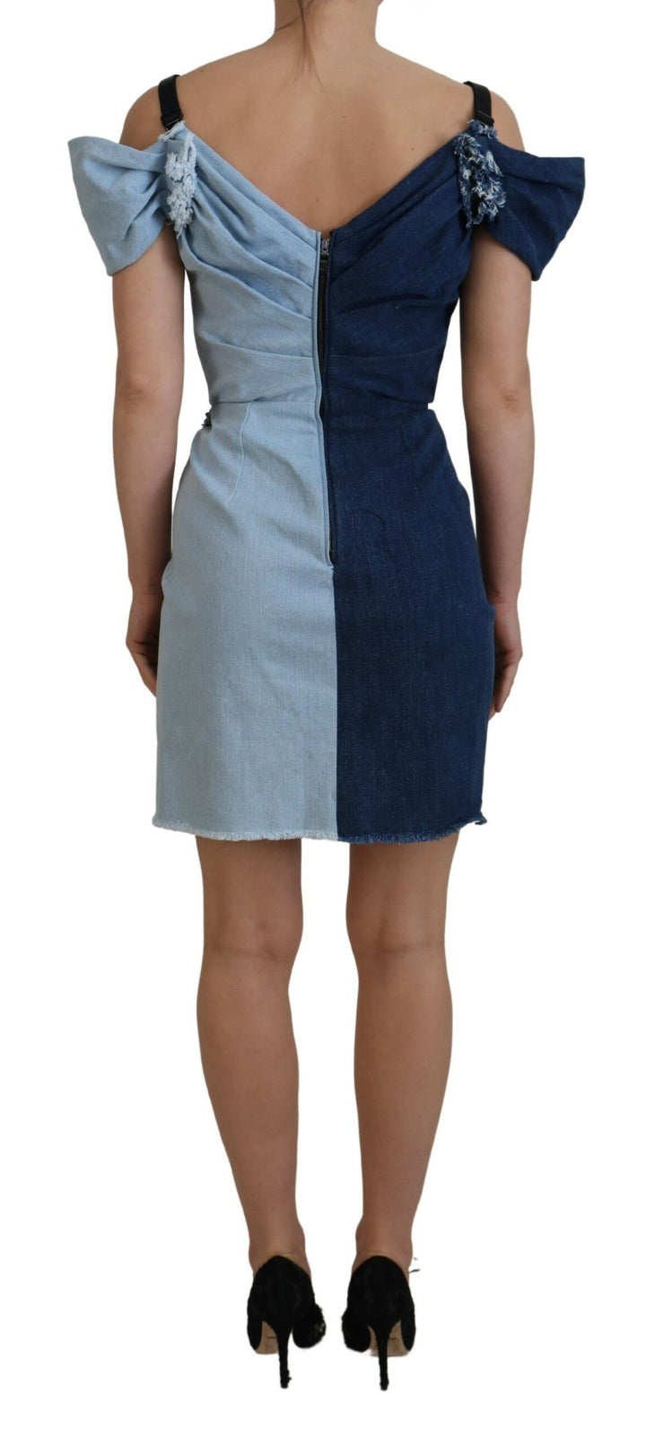 Zweifarbiges blaues Patchwork-Denim-Minikleid