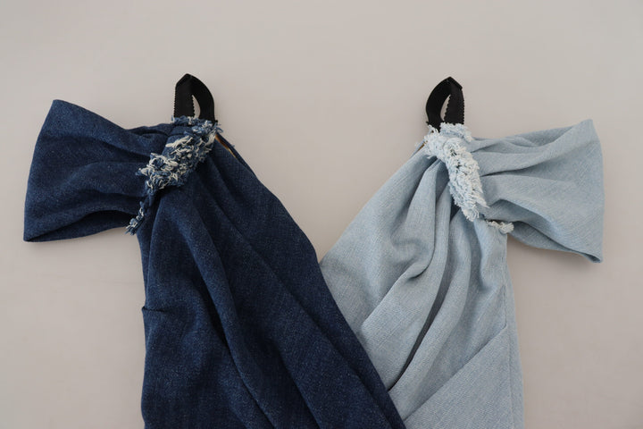 Zweifarbiges blaues Patchwork-Denim-Minikleid