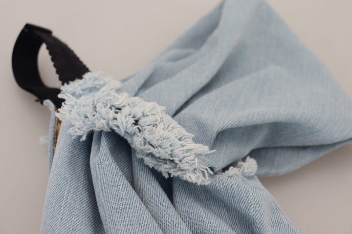 Zweifarbiges blaues Patchwork-Denim-Minikleid