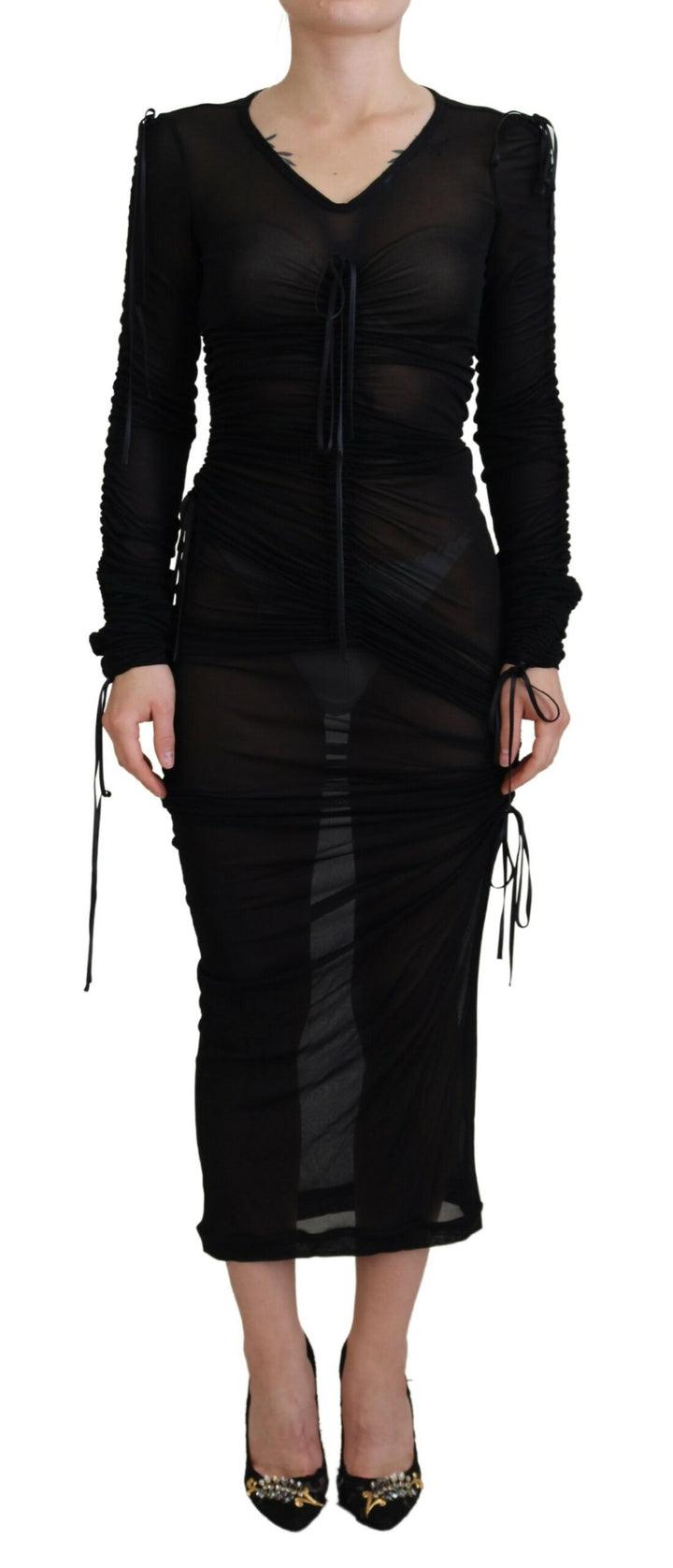 Schwarzes Viskose Bodycon Etuikleid Midikleid