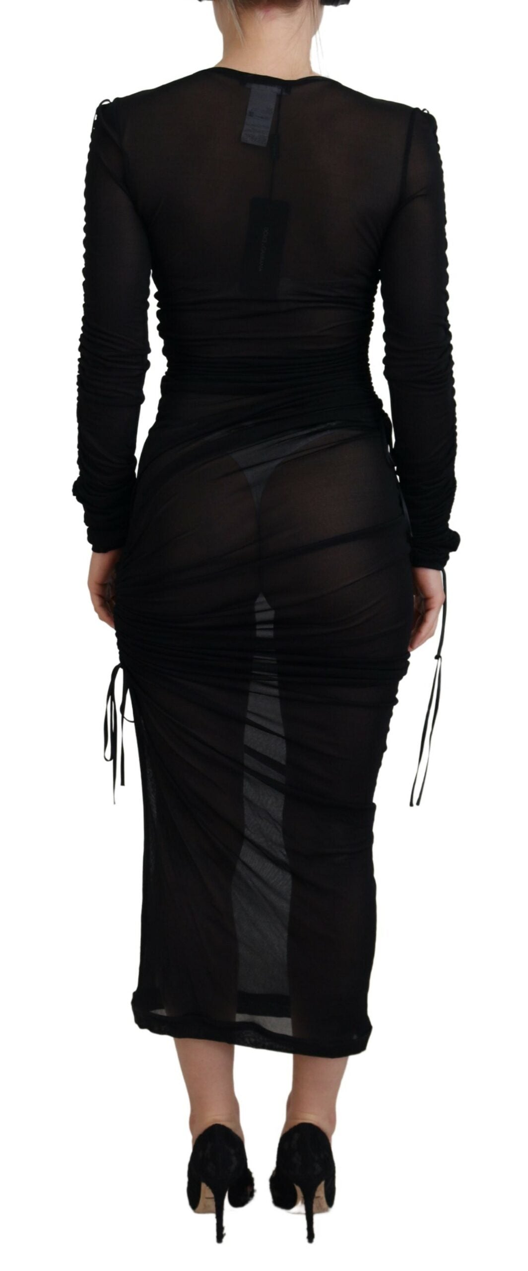 Schwarzes Viskose Bodycon Etuikleid Midikleid