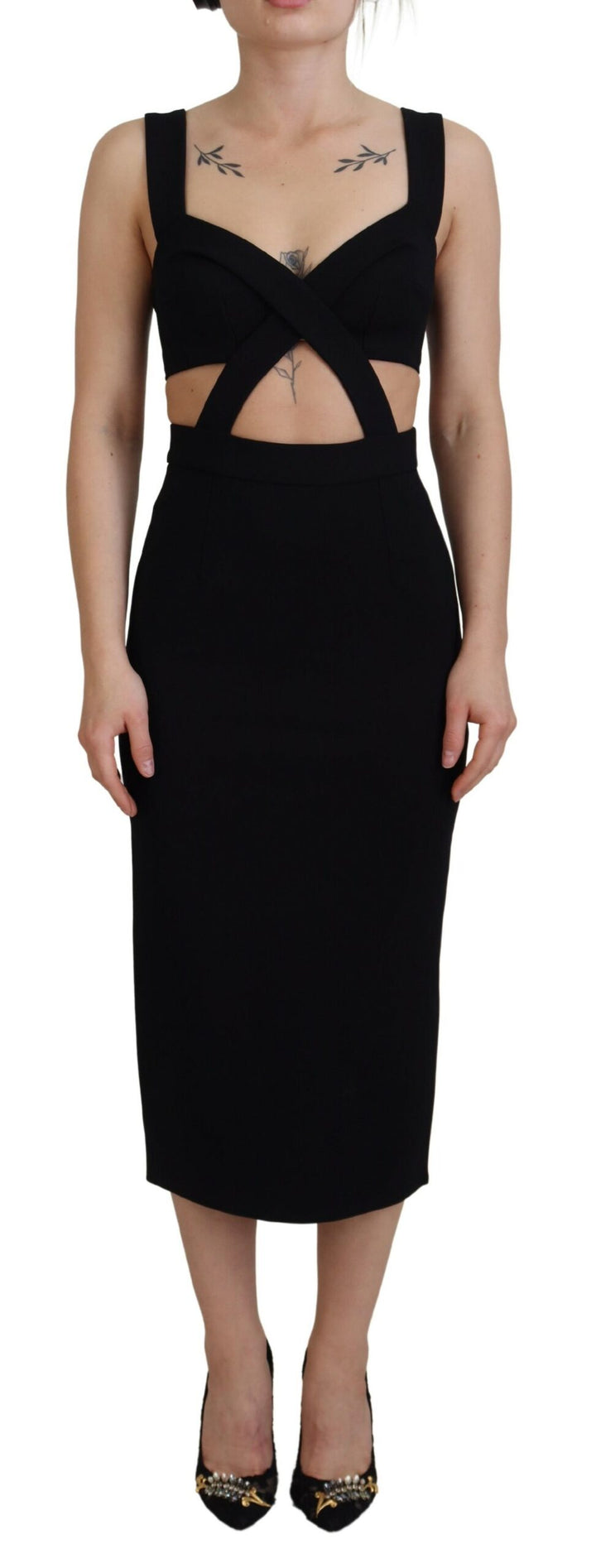 Schwarzes Viskose Bodycon Etuikleid Midikleid