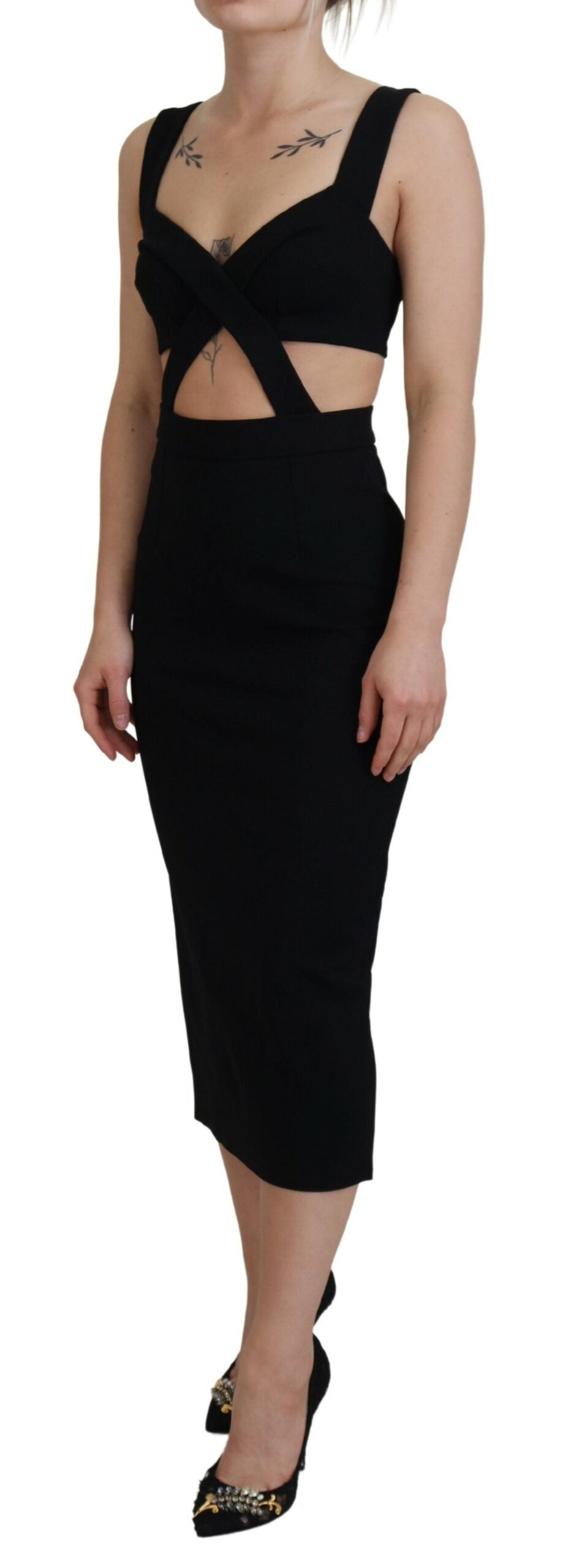 Schwarzes Viskose Bodycon Etuikleid Midikleid