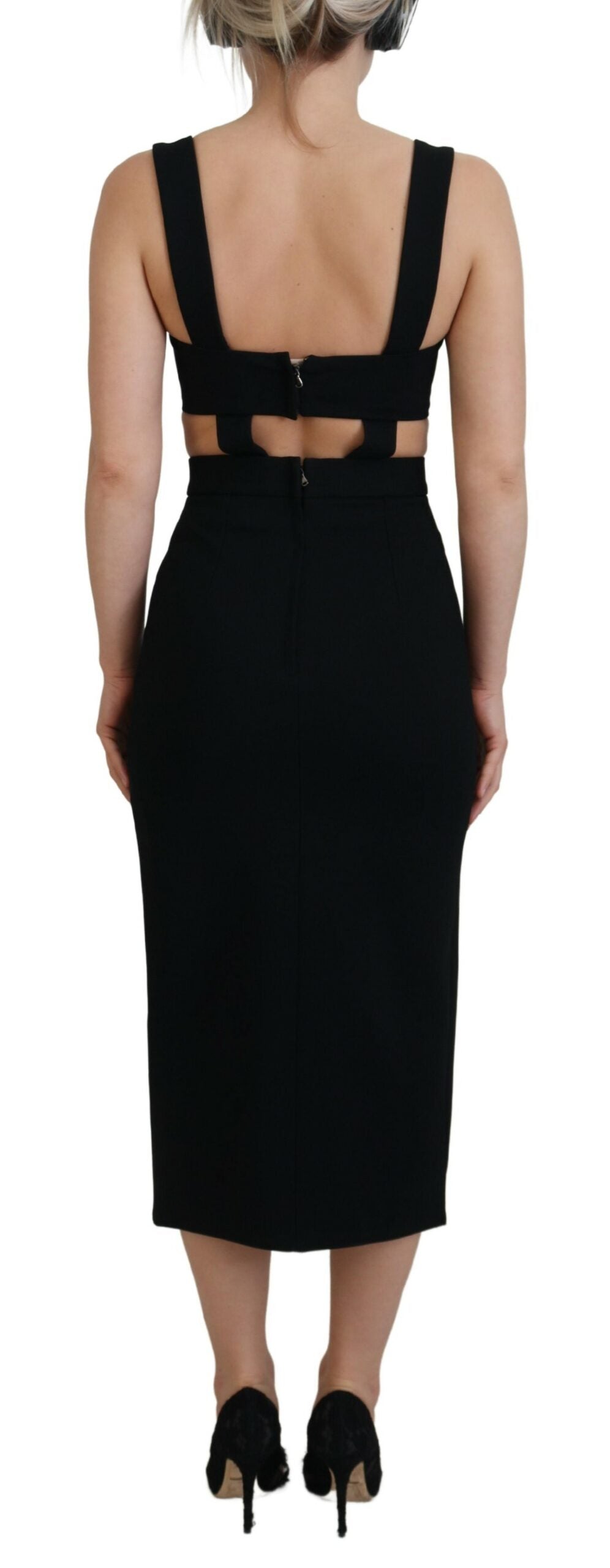 Schwarzes Viskose Bodycon Etuikleid Midikleid