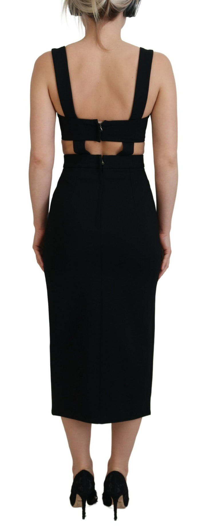 Schwarzes Viskose Bodycon Etuikleid Midikleid