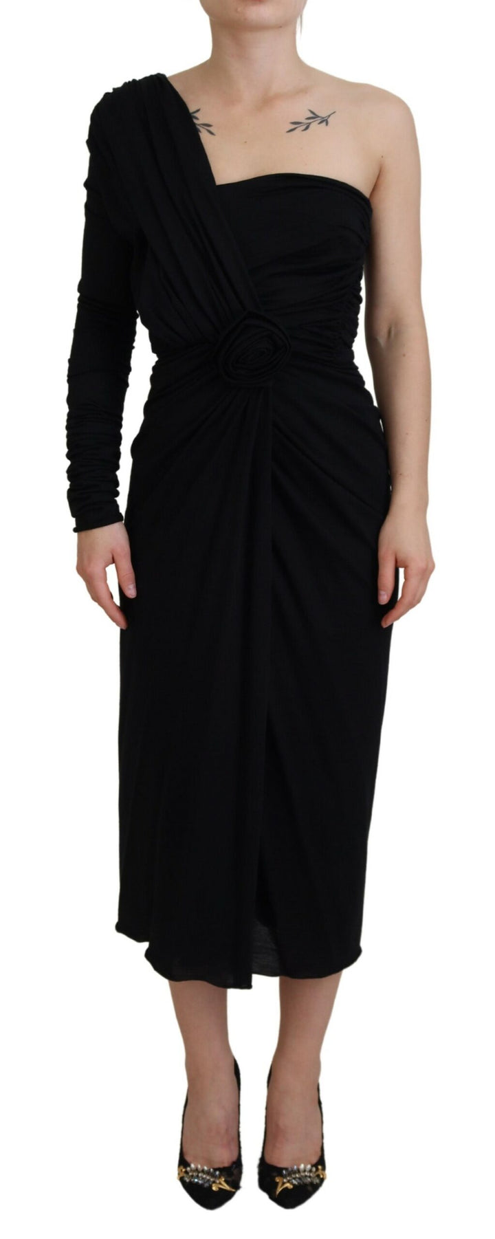 Elegant one-shoulder midi dress