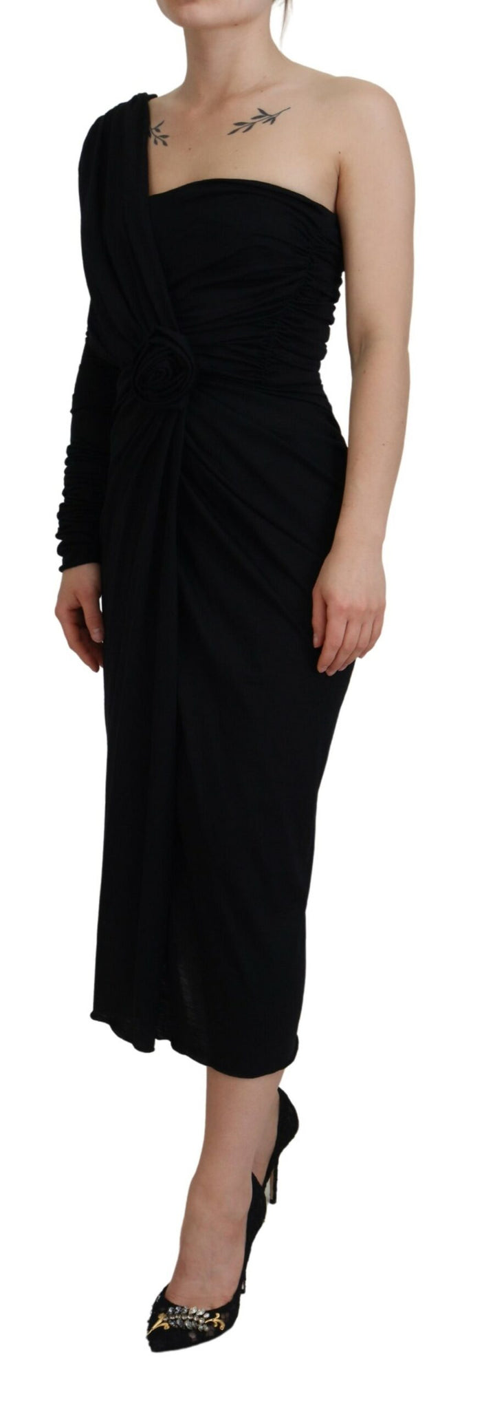 Elegant one-shoulder midi dress
