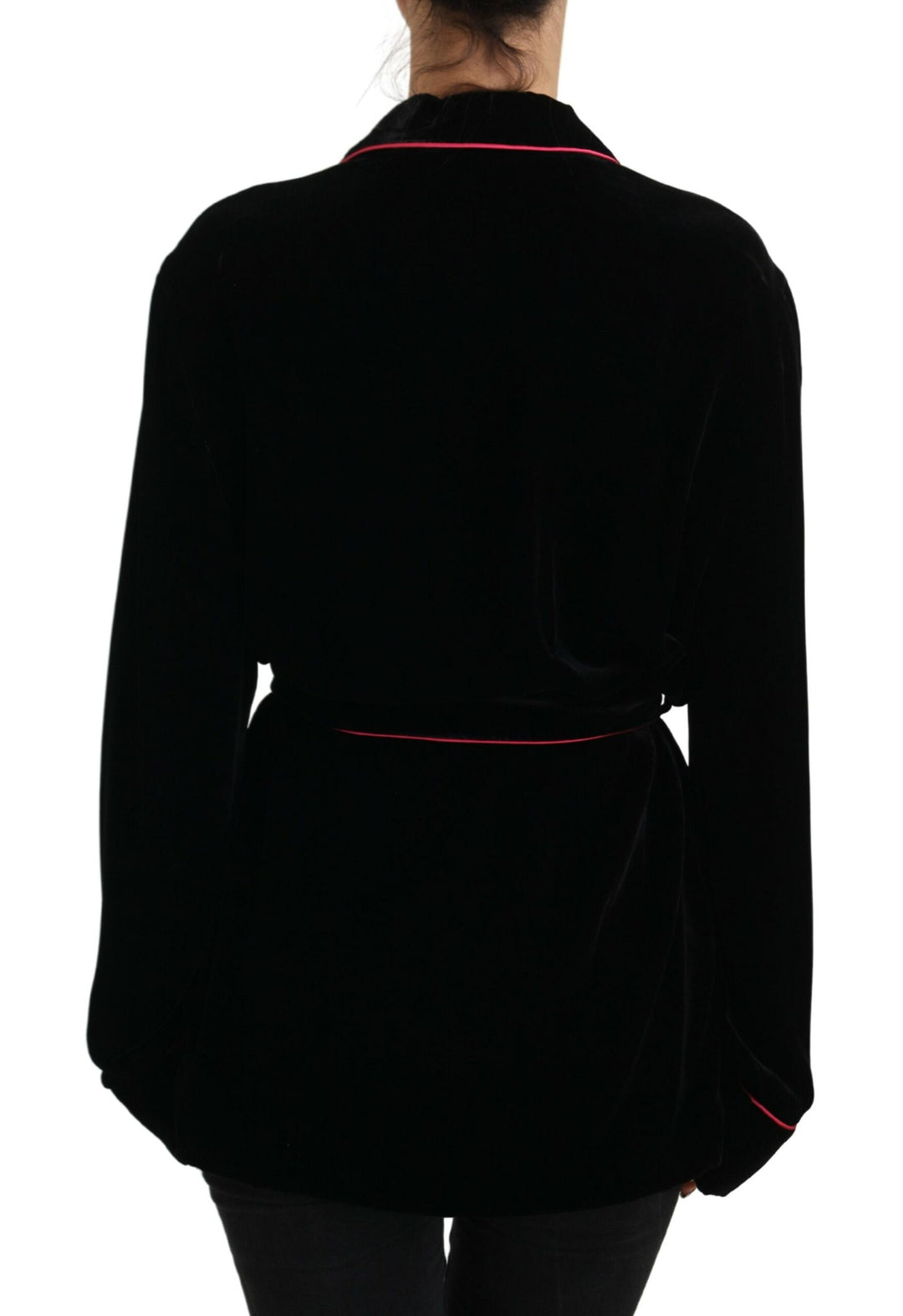 Schwarzer Blazer mit Gürtel und Knöpfen Viskosejacke