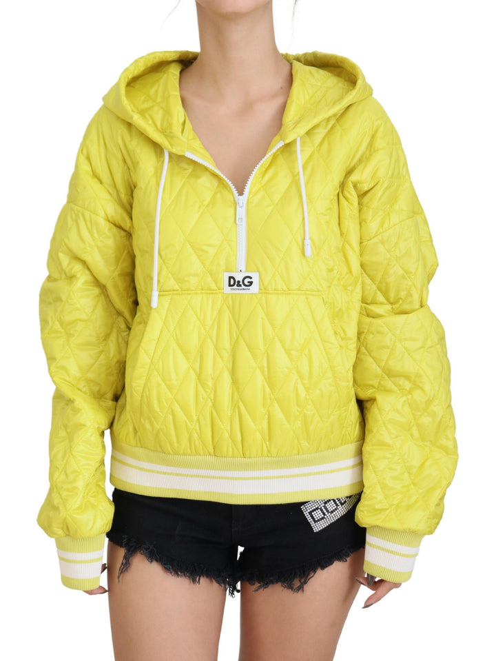 Gelbe Nylon Steppjacke mit Kapuze und Pullover
