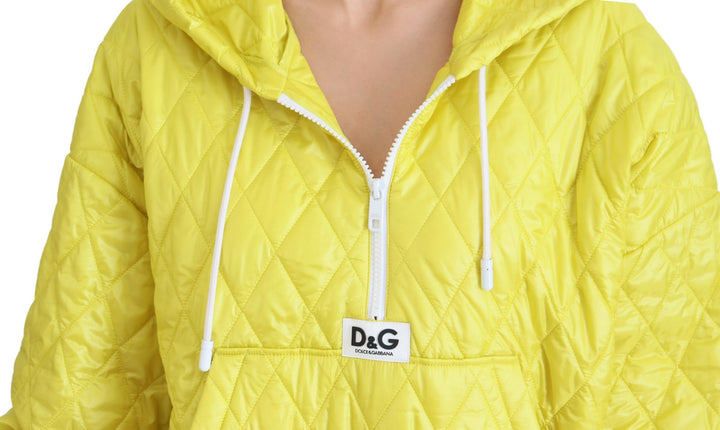 Gelbe Nylon Steppjacke mit Kapuze und Pullover