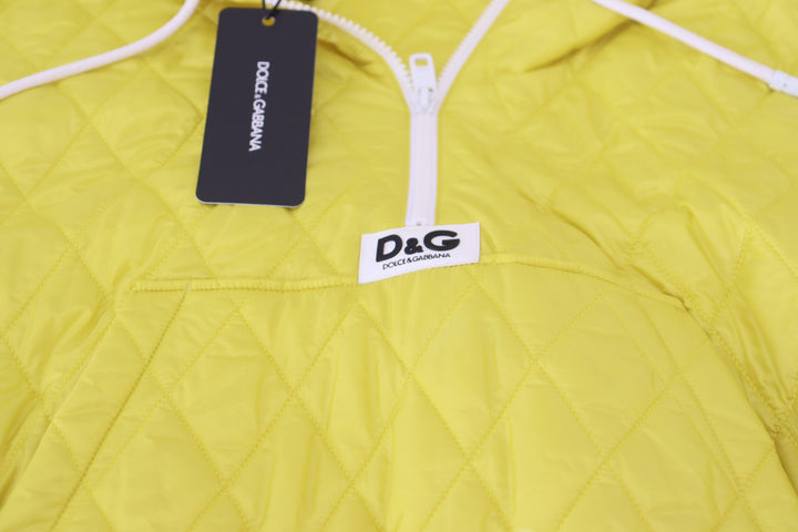 Gelbe Nylon Steppjacke mit Kapuze und Pullover
