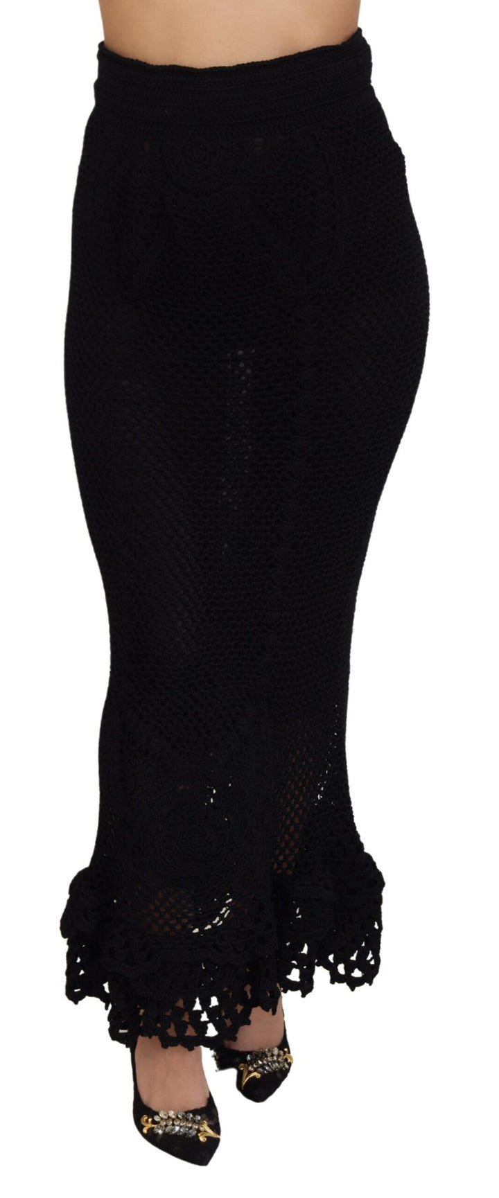Schwarzer Baumwollstrickrock mit hoher Taille für Meerjungfrauen