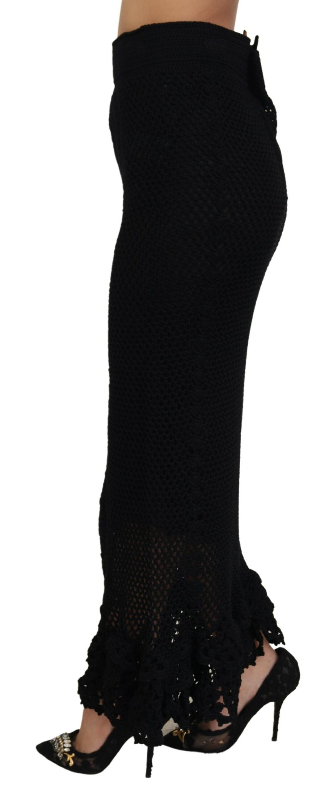 Schwarzer Baumwollstrickrock mit hoher Taille für Meerjungfrauen
