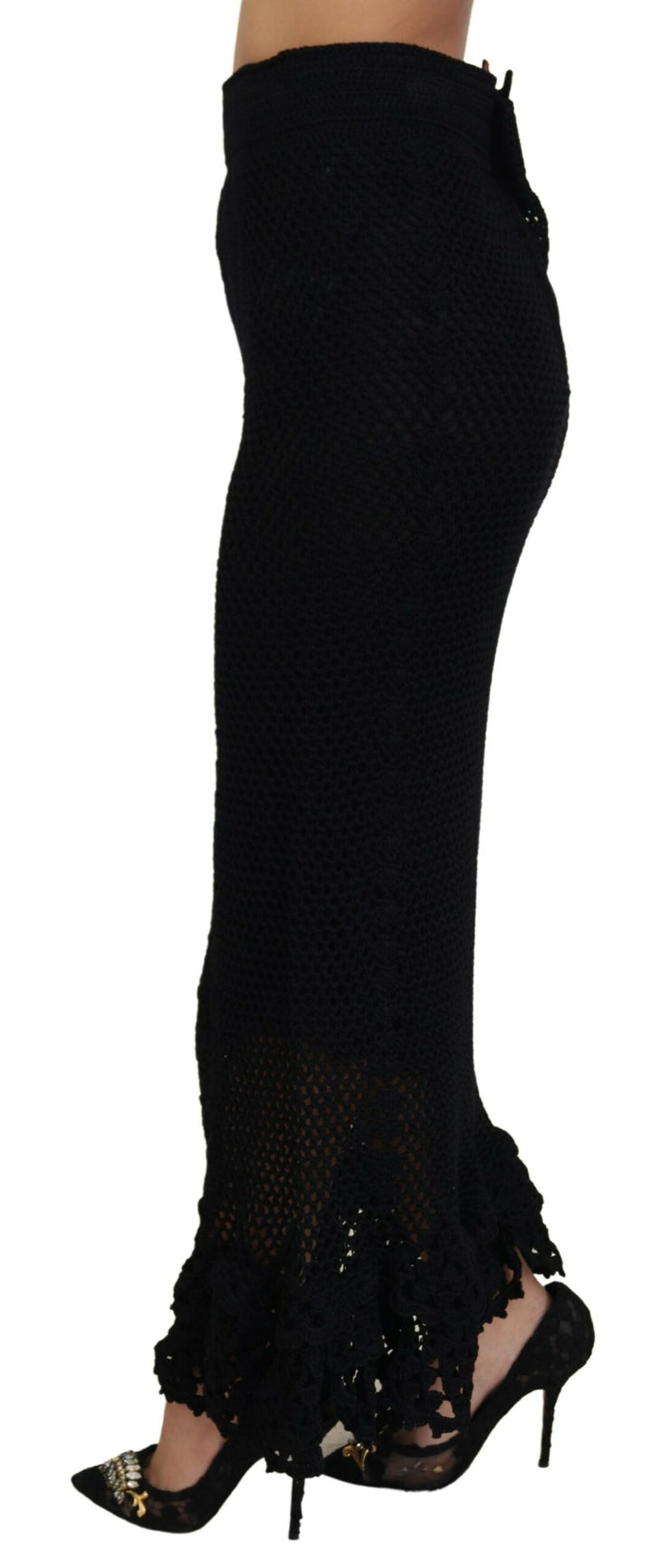 Schwarzer Baumwollstrickrock mit hoher Taille für Meerjungfrauen