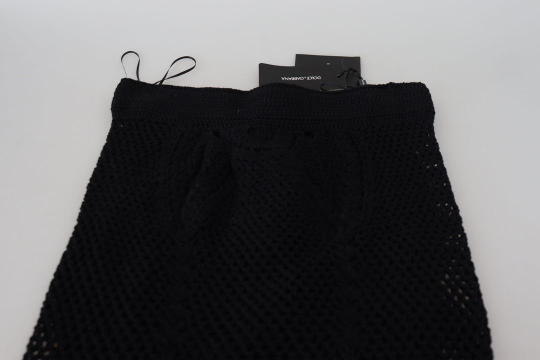 Schwarzer Baumwollstrickrock mit hoher Taille für Meerjungfrauen