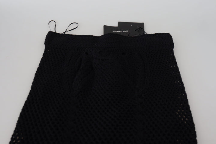 Schwarzer Baumwollstrickrock mit hoher Taille für Meerjungfrauen