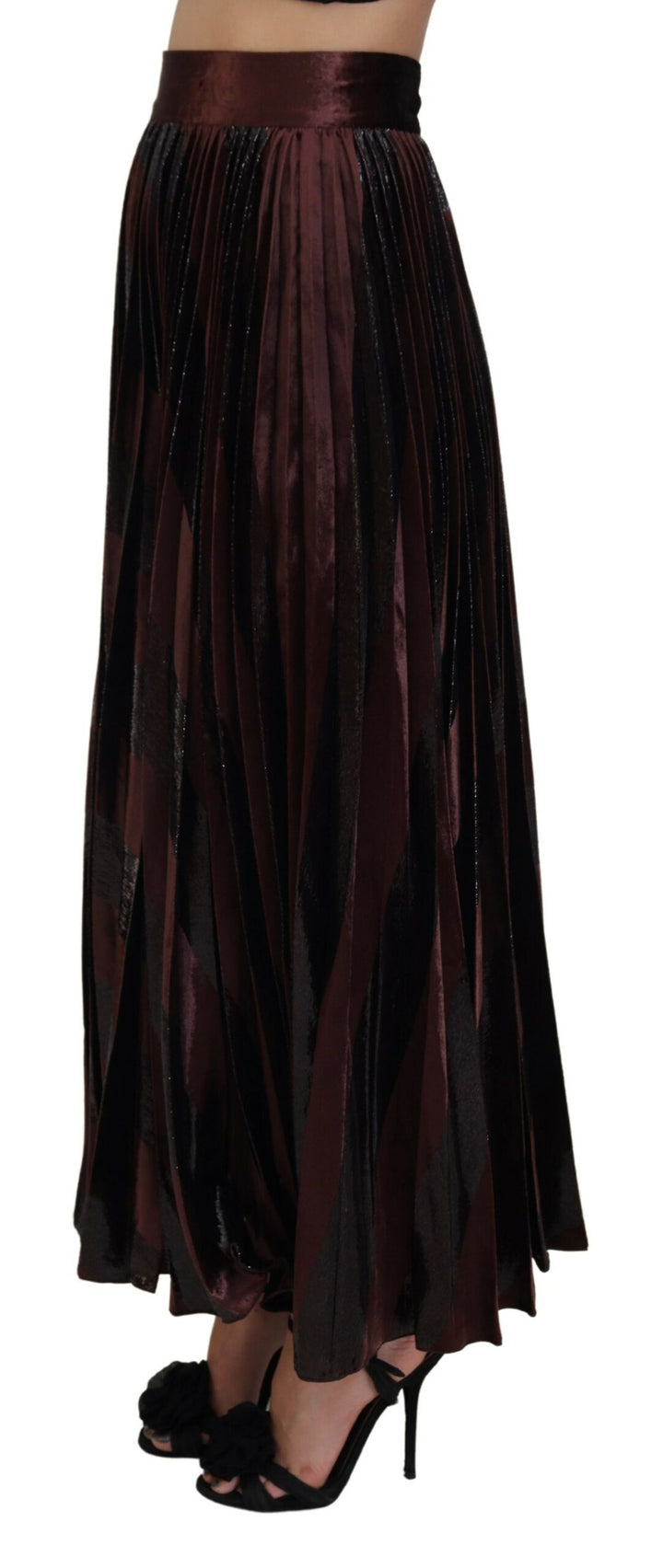 Brauner Polyester-Maxirock mit hoher Taille und A-Linie
