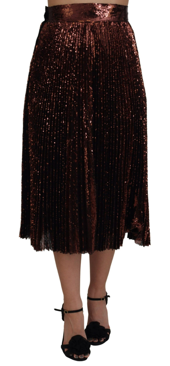 Bronzefarbener Maxi-Rock mit hoher Taille und Paillettenbesatz