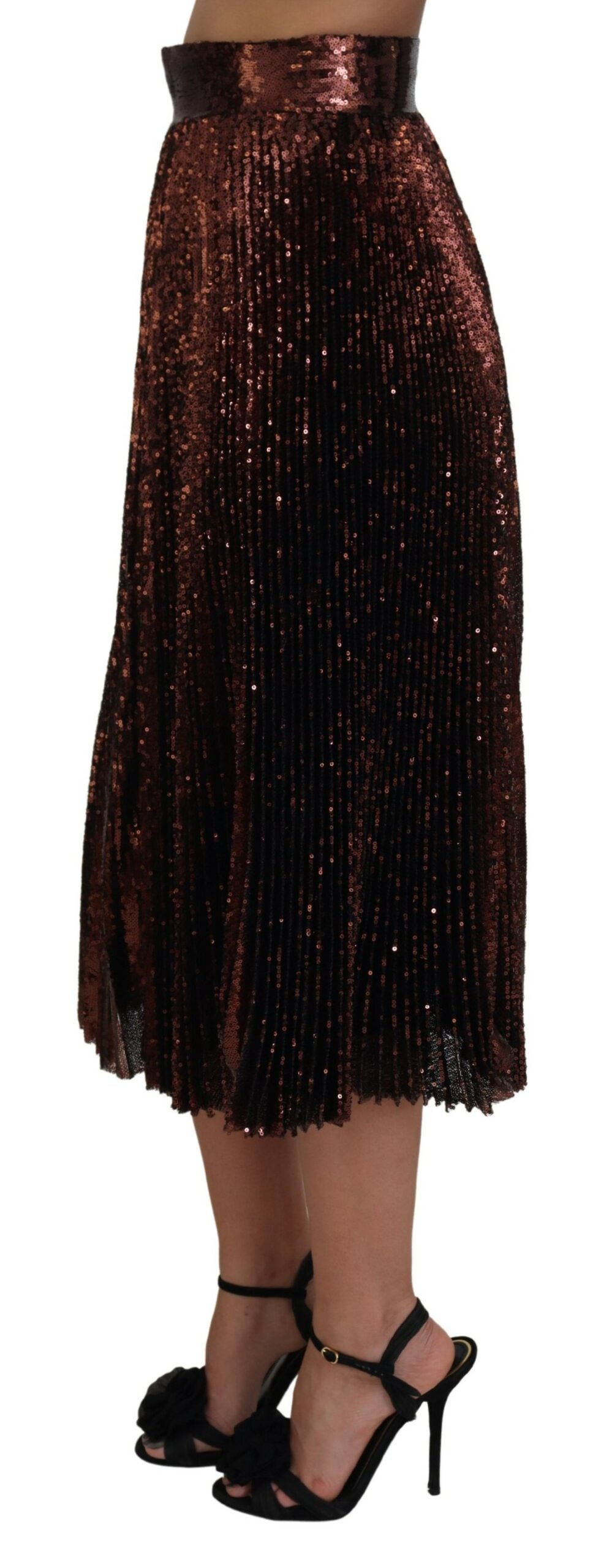 Bronzefarbener Maxi-Rock mit hoher Taille und Paillettenbesatz