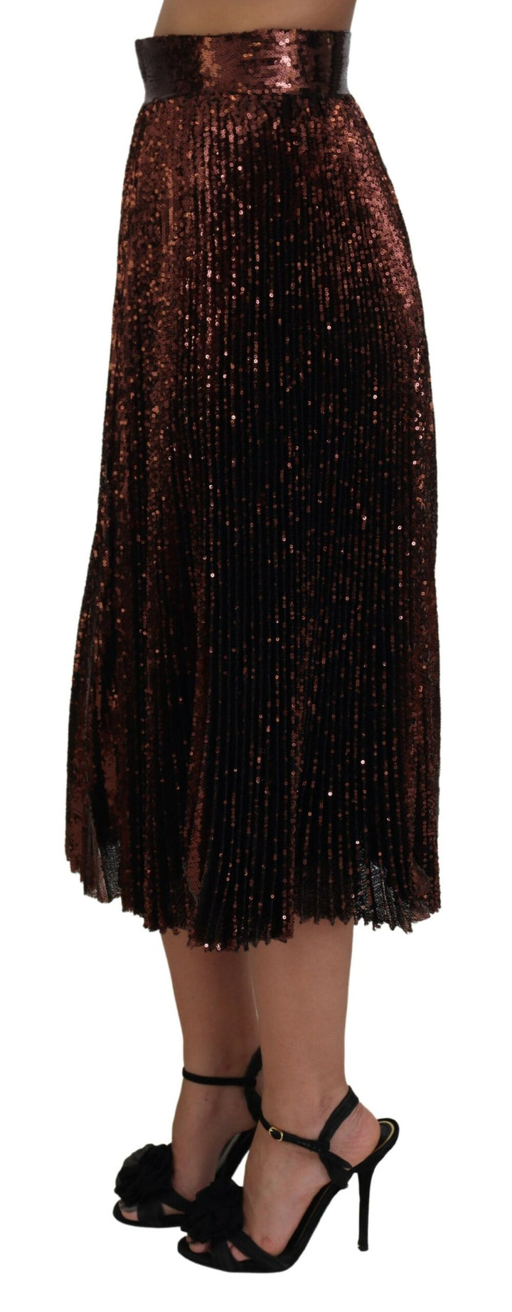 Bronzefarbener Maxi-Rock mit hoher Taille und Paillettenbesatz