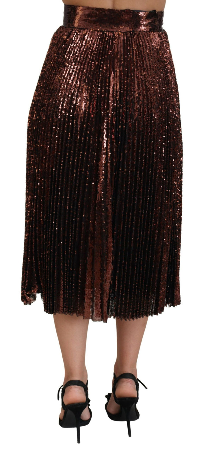 Bronzefarbener Maxi-Rock mit hoher Taille und Paillettenbesatz