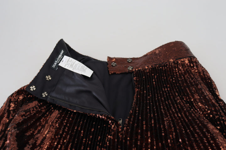Bronzefarbener Maxi-Rock mit hoher Taille und Paillettenbesatz