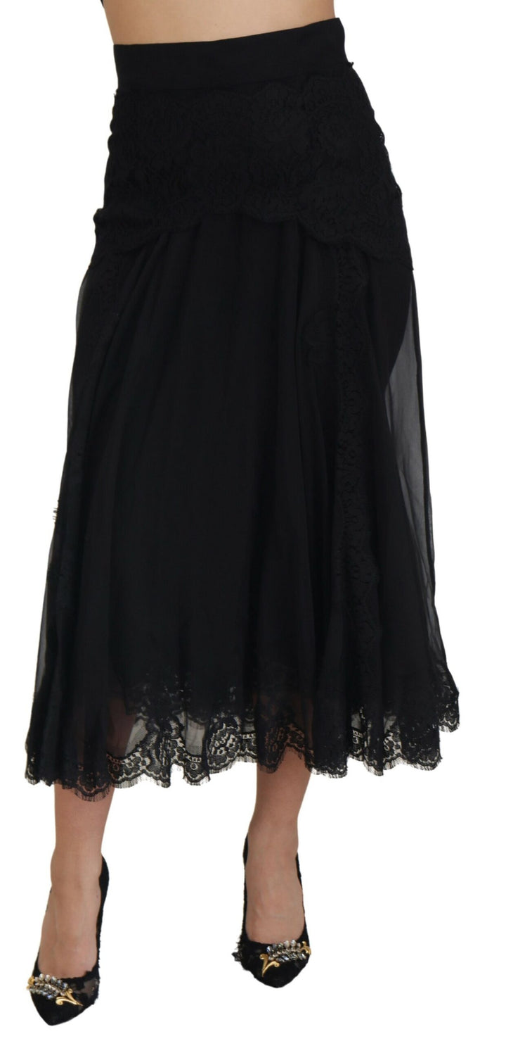 Elegant high-waisted midi skirt made of silk blend