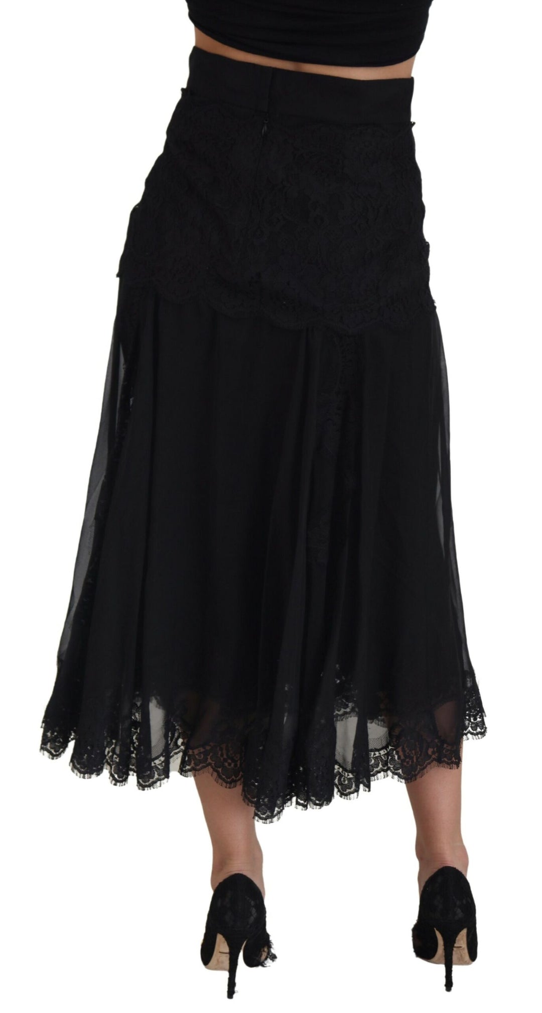 Elegant high-waisted midi skirt made of silk blend
