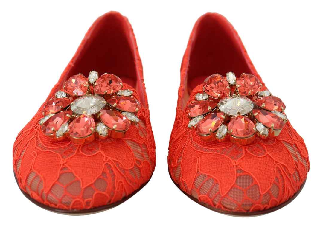 Dolce & Gabbana Elegante Spitze Vally Flats in Korallenrot