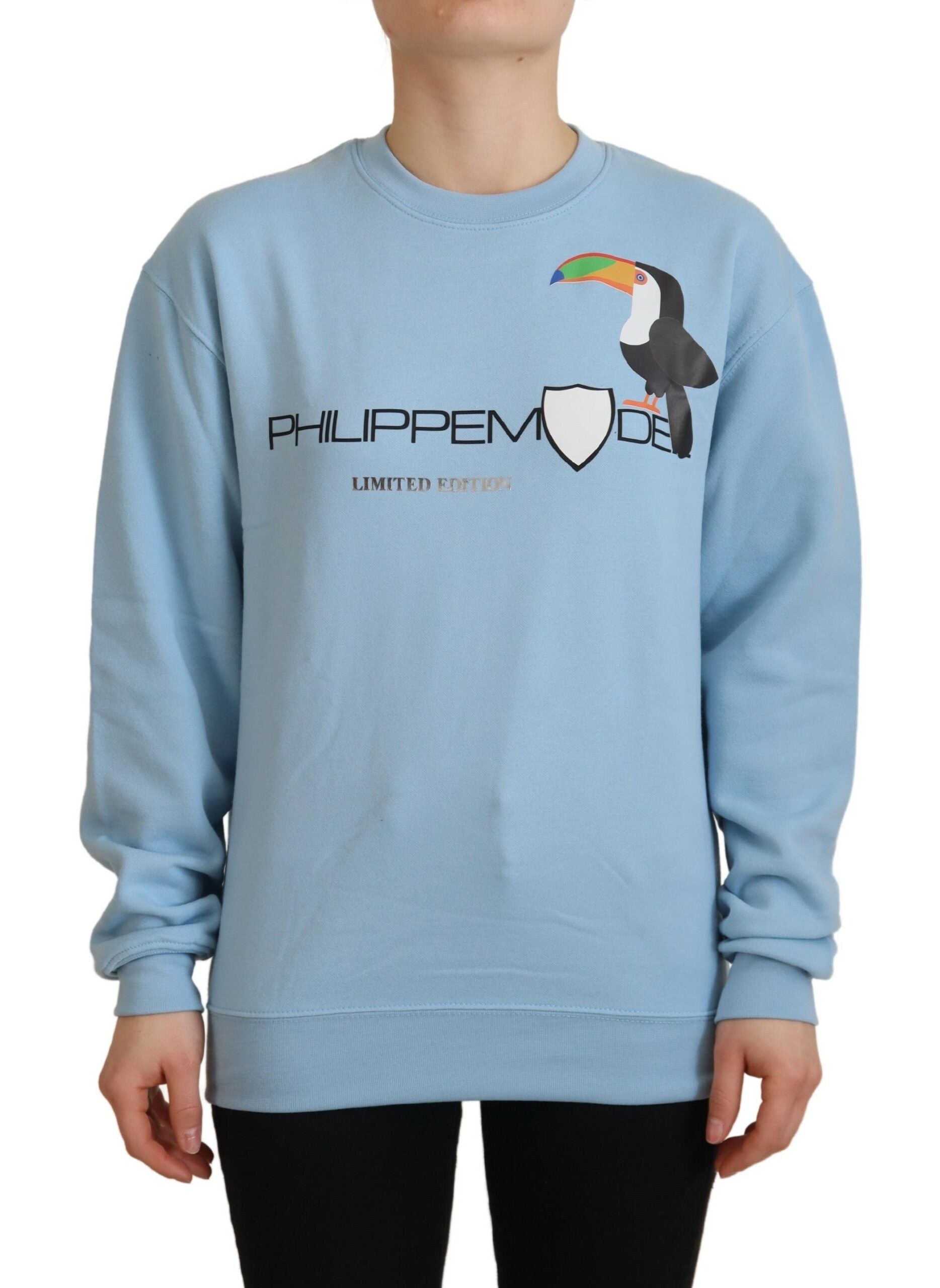 Hellblauer Pullover mit Logodruck und langen Ärmeln