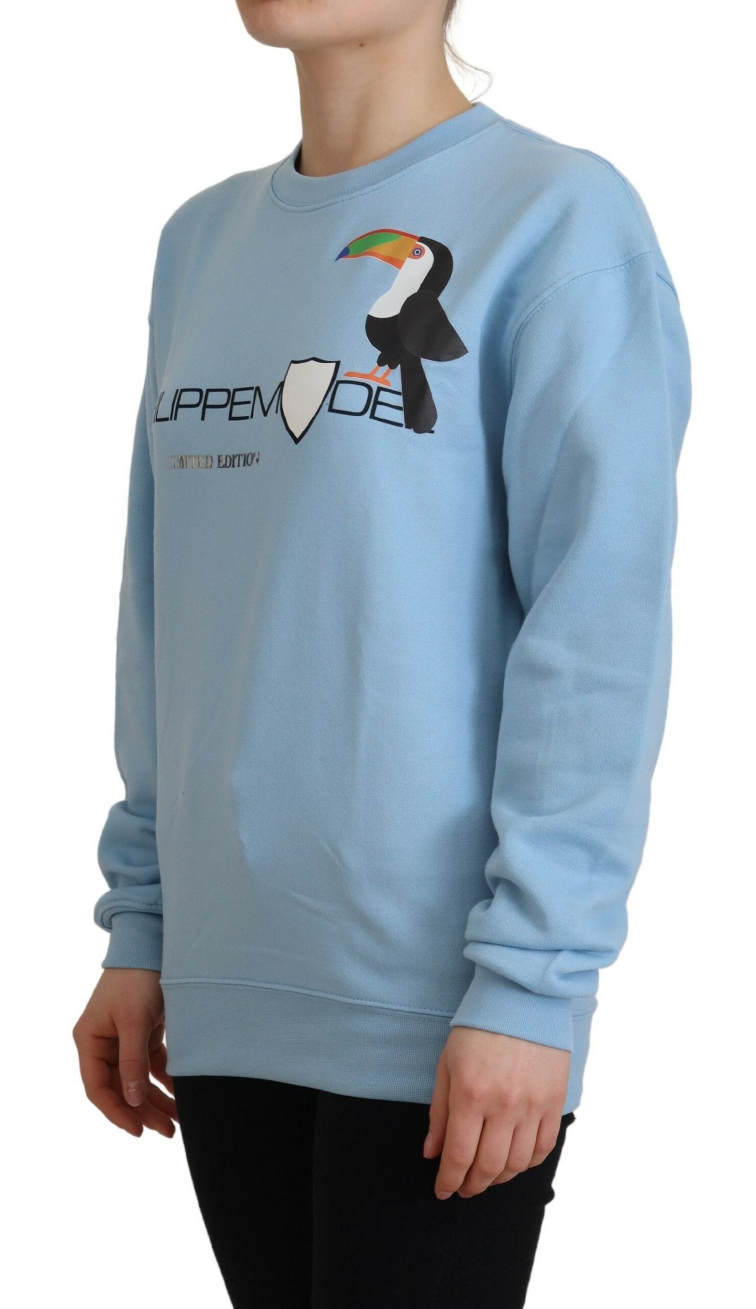 Hellblauer Pullover mit Logodruck und langen Ärmeln