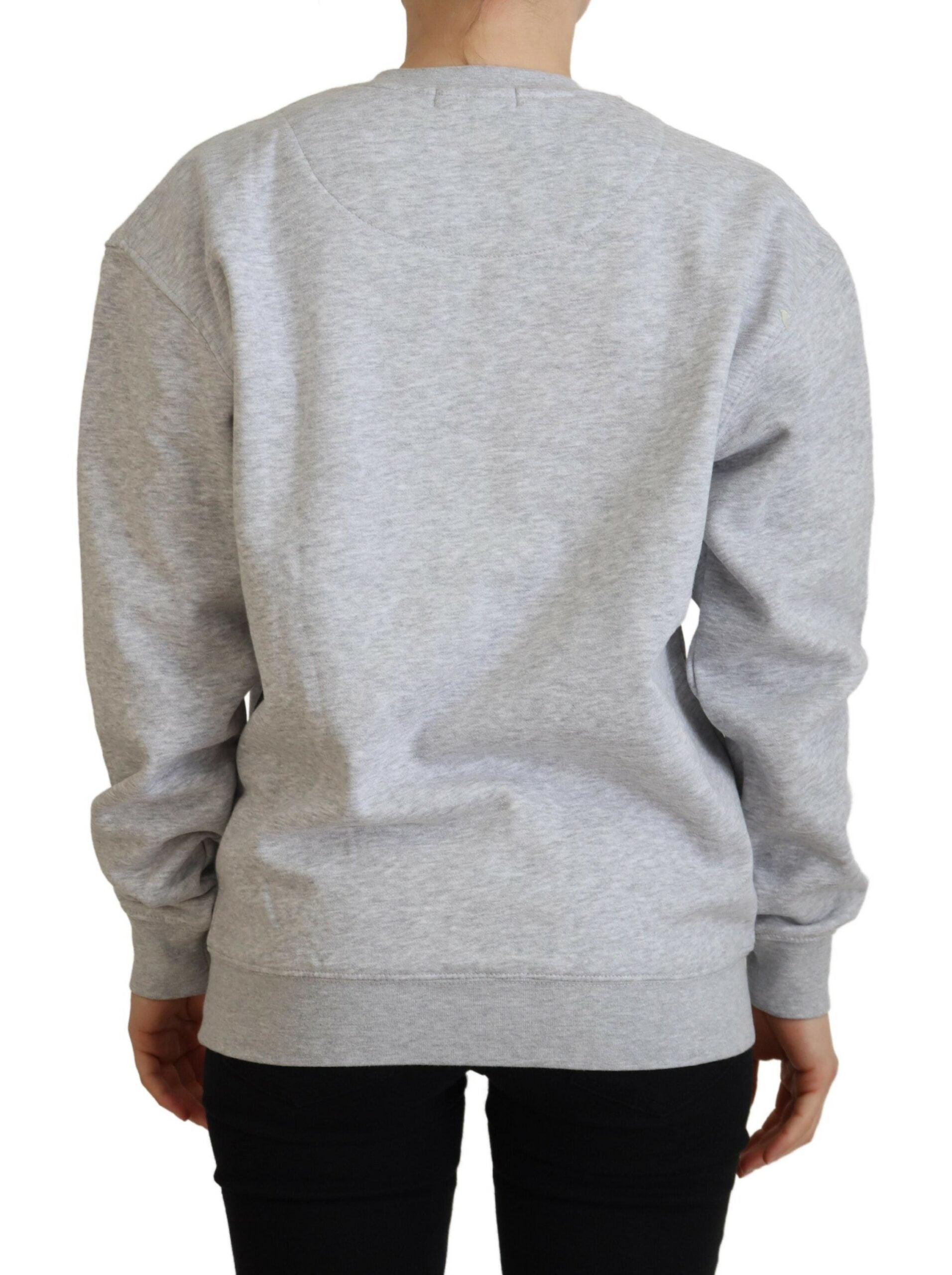 Grauer bedruckter Pullover mit langen Ärmeln Pullover