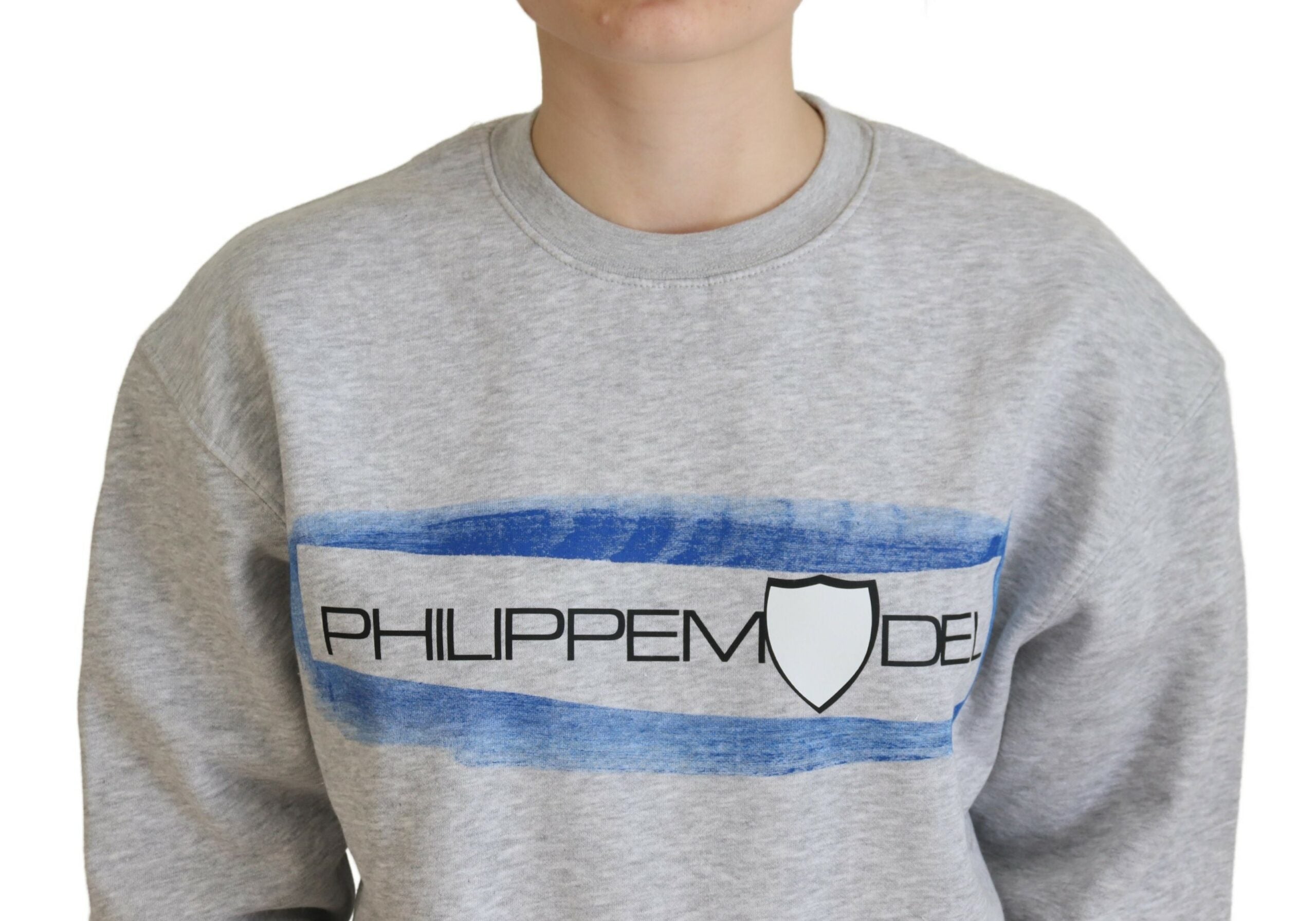 Grauer bedruckter Pullover mit langen Ärmeln Pullover
