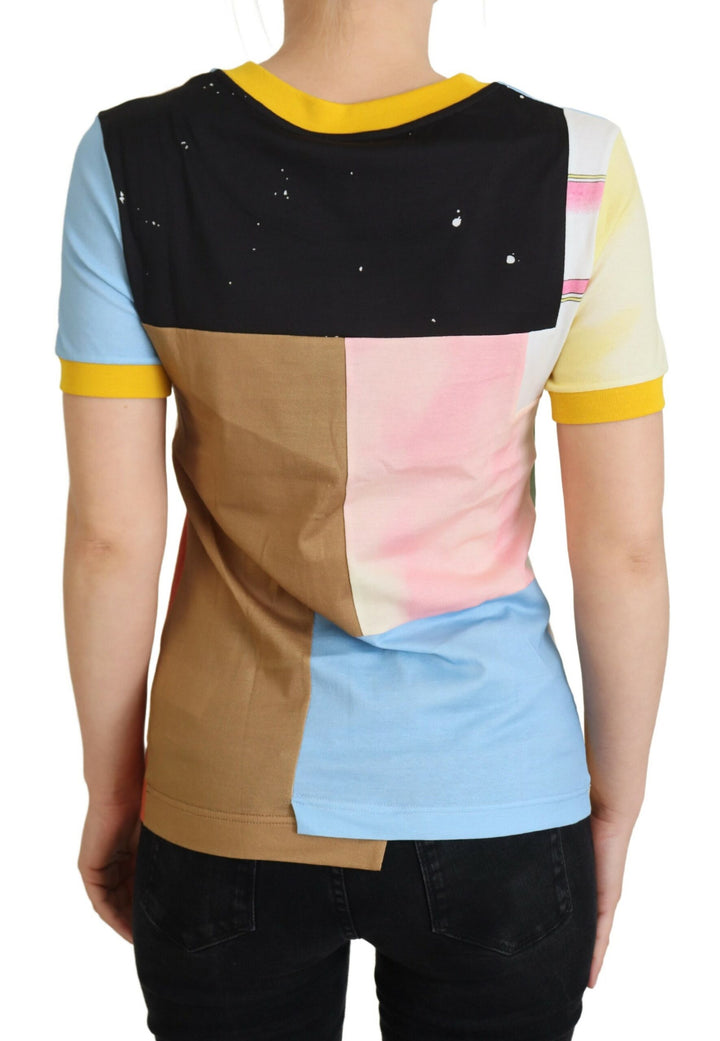 Patchwork cotton T-shirt with round neck