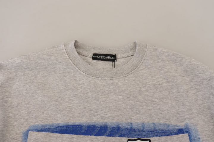 Elegant grey sweater made of printed cotton