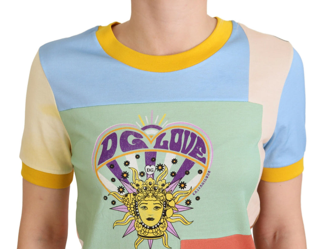 Patchwork cotton T-shirt with round neck