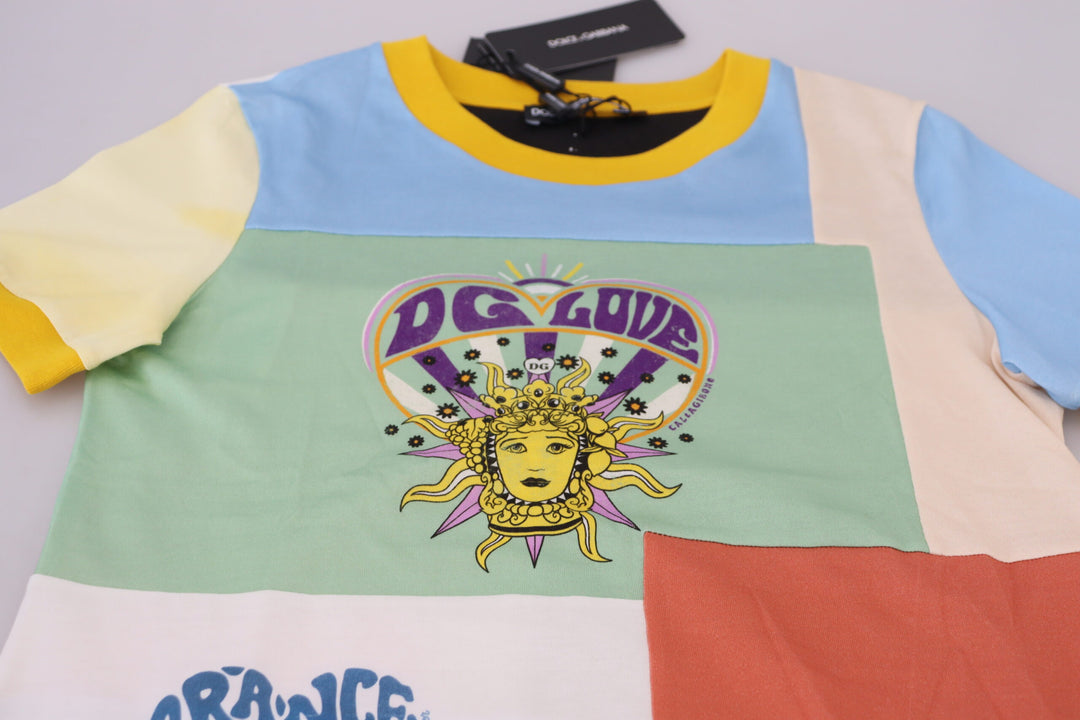Patchwork cotton T-shirt with round neck
