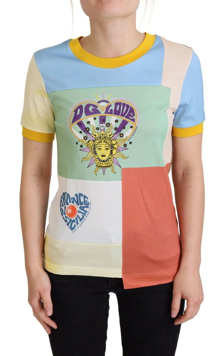 Patchwork cotton T-shirt with round neck