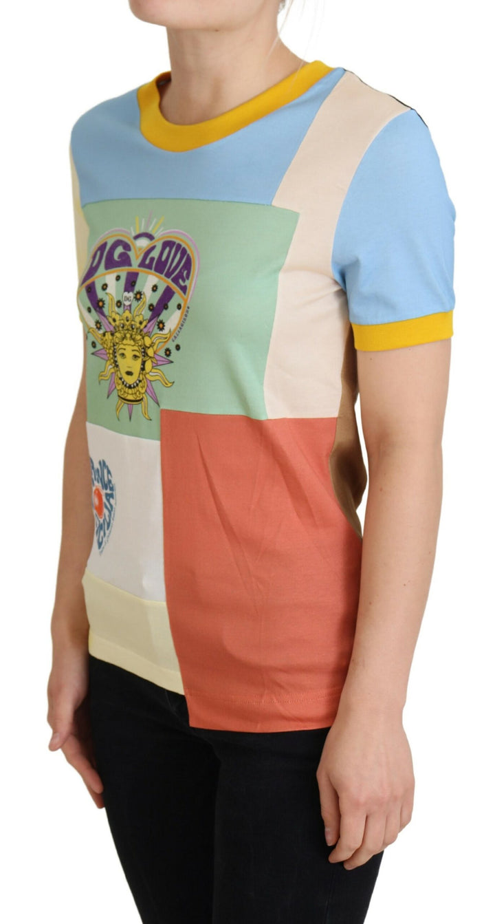 Patchwork cotton T-shirt with round neck