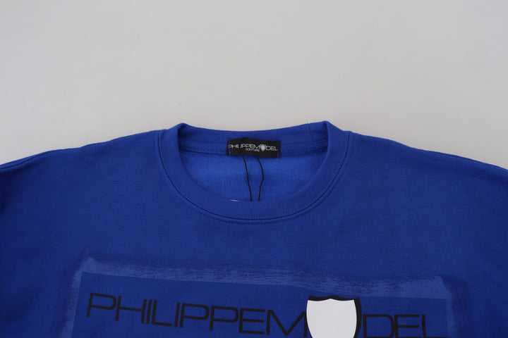 Chic blue printed long-sleeved sweater