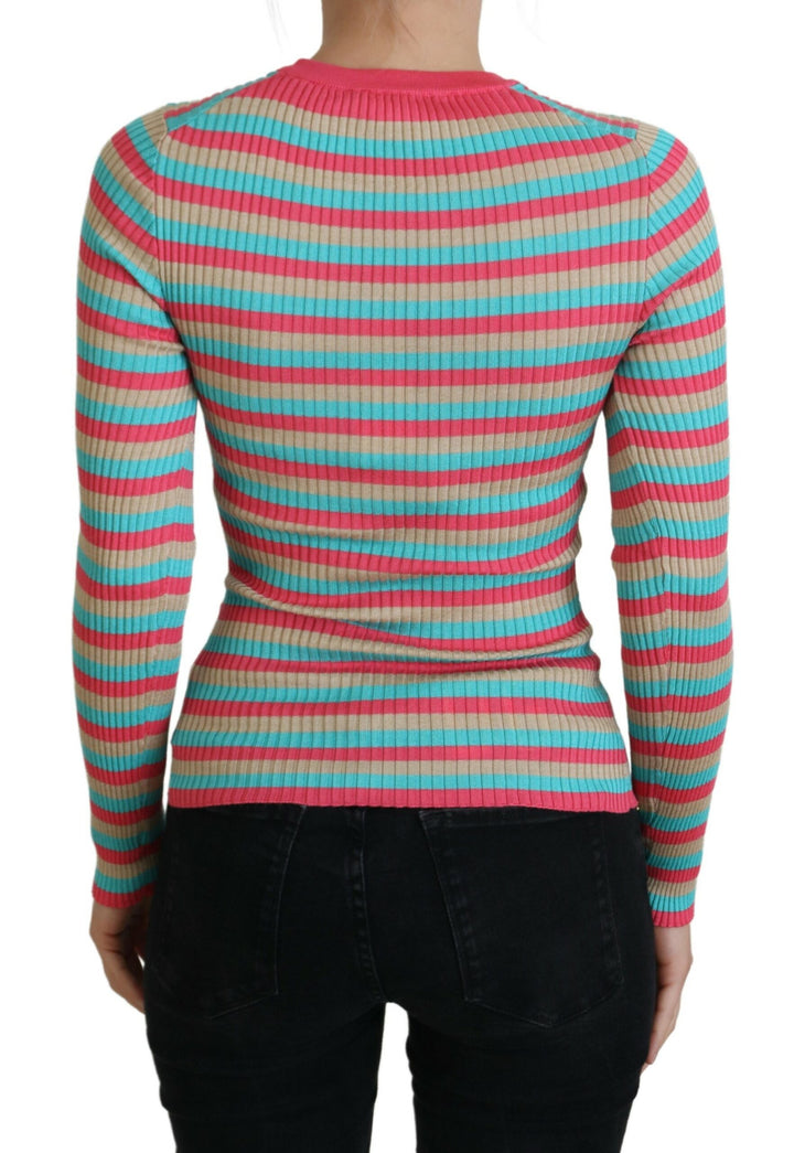 Elegant striped silk round neck sweater