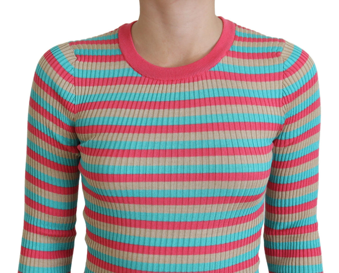 Elegant striped silk round neck sweater