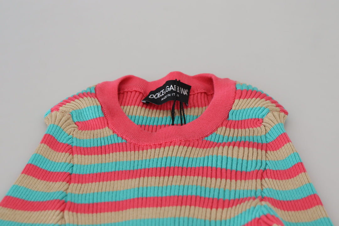 Elegant striped silk round neck sweater