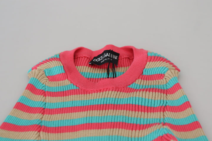 Elegant striped silk round neck sweater