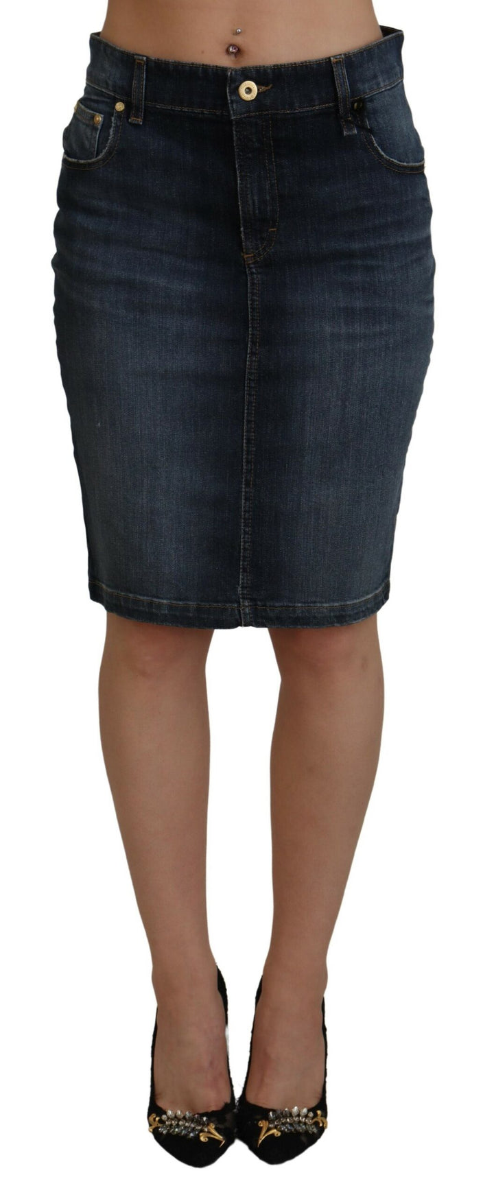 Chic dark blue mid-waist denim skirt