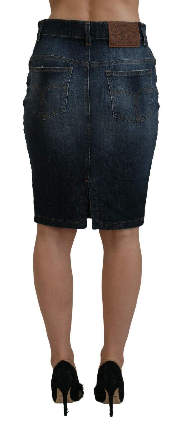 Chic dark blue mid-waist denim skirt